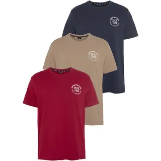 T-Shirt H.I.S, Herren, Gr. S (44/46), bunt (bordeaux, navy, beige), Single Jersey, Obermaterial: 100% Baumwolle, bedruckt, schmal, Rundhals, gerader Abschluss, Shirts T-Shirt, schmal geschnitten, bedrucktes Design, aus 100% Baumwolle, Topseller