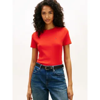 T-Shirt TOMMY HILFIGER "SLIM CODY C-NK", Damen, Gr. XS (34), fireworks, Jersey, Obermaterial: 100% Baumwolle, unifarben, slim fit normal, Rundhals, abgesteppt, Shirts T-Shirt, Baumwolle, slim fit