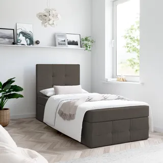 Boxspringbett, Kinderbett MERA PREMIUM MINI 90x200cm - OHNE Topper mit Bettkästen, Einzelbett, Stauraum, Jugendbett (Braun - AURA 04) - Braun