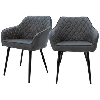 Ml-Design Esszimmerstuhl Samt Anthrazit 2er Set , Leder , 63x80x60 cm , Esszimmer, Stühle, Armlehnstühle