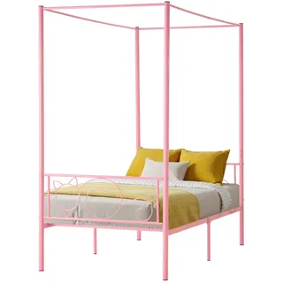 Vevor Himmelbettrahmen (Twin Size), Metallhimmelbett mit minimalistischem Kopfteil & Himmelbett-Design, robuste Stahllattenstütze (rund), Stauraum unter dem Bett, kein Boxspring erforderlich, Rosa