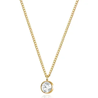 day.berlin Damen Halskette Fade in Gold, 18k vergoldet mit kleinem Zirkonia Anhänger (7x7mm), feine stabile Panzer Kette 45+5cm variable Länge, Edelstahl nickelfrei & wasserfest
