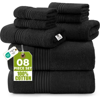 Utopia Towels 8-teiliges Handtuch-Set, 2 Badetücher, 2 Handtücher, 4 Waschlappen, 700 g/m2, aus Baumwolle, maschinenwaschbar, Hotelqualität, super sanft, saugfähig Schwarz
