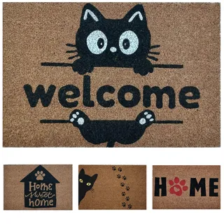 KOKO DOORMATS Kokos Fußmatte außen mit Anti-Rutsch PVC | Lustige Türmatte Welcome Katze | Umweltfreundlich, Robust & Pflegeleicht | 60x40 cm für Außenbereich & Haustür