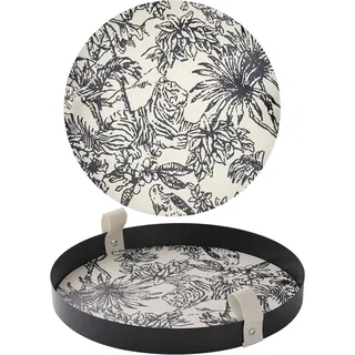 Tablett Rund, SLHEQING Deko Tablett Schwarz, Make Up Organizer Metall Serviertablett Vintage Schminktisch Organizer für Schlafzimmer, Badezimmer, Wohnzimmer