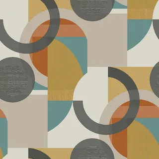 next Vliestapete Retro-Geo Terrakotta-Ocker , Orange , Papier, Kunststoff , Grafikmuster , Rechteckig , 52x1000 cm , FSC Mix ,
