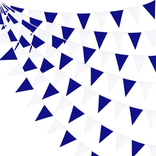 32Ft Wimpelkette Stoff Blau Weiß Party Dekorationen Dreieck Flagge Wimpel Girlande für Hochzeit Geburtstag AHOI Achor Nautische Piraten Braut Babyparty Unter dem Meer Party Festivals Dekoration