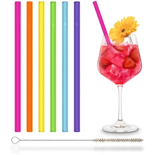 HALM Bunte Glasstrohhalme 6 Strohhalme 20 cm NEON Farben für Kinder & Party inkl. plastikfreie Reinigungsbürste - Spülmaschinenfest & Nachhaltig - Glastrinkhalme