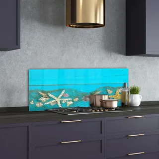 Tulup® Küchenrückwand Spritzschutz aus Glas -125x50 -Spritzschutz auf gehärtetes Glas Deko Sonstige Seestern Muscheln - Blau