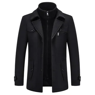 Herren Winterjacke aus Wolle, Kurze Jacke mit Slim Fit für Business und Freizeit - Schwarz