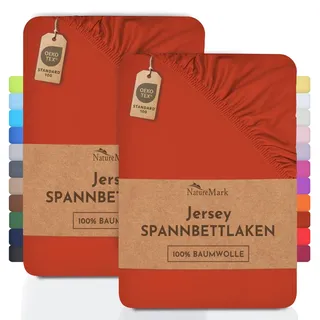 NatureMark 2er Pack Kinder Jersey Spannbettlaken, Spannbetttuch 100% Baumwolle in vielen Größen und Farben MARKENQUALITÄT ÖKOTEX Standard 100 | 70x140 cm - rost rot