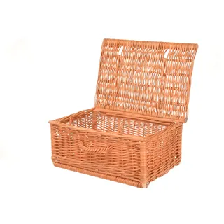 Aqbau Weidenkorb mit Deckel 40x26x18 cm aus Naturweide | Handgeflochtener Regalkorb für Schrank, Regal, Deko & Aufbewahrung mit Griff und klassischem Flechtdesign