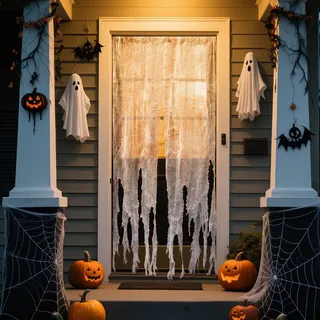 2.05x1.15m Horror Halloween Deko Tür,3 Stück Großer Horror Stoff Weiß Türvorhang Halloween Vorhang Dekoration Innen Outdoor Gruseliges Käsetuch Wand Party Spukhaus Deko Haus