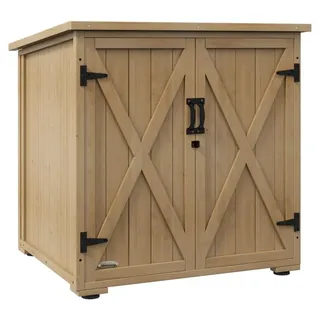 Gartenbox Holz Auflagenbox wetterfest Gartenschrank Kissenbox mit verstellbarem Regal Asphaltdach Truhenbank Gerätebox Fichtenholz Dunkelgrau 90cm - Grau