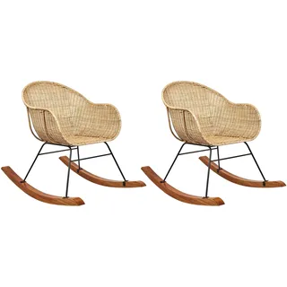 Beliani Schaukelstuhl 2er Set Rattan 61 x 80 x 61 cm Beige