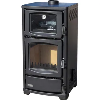 Kaminofen mit Backfach Teba TS 16 Mehrfachbelegung Holzofen 8 kW Kamin Ofen Holz Holzherd Küchenofen - Schwarz