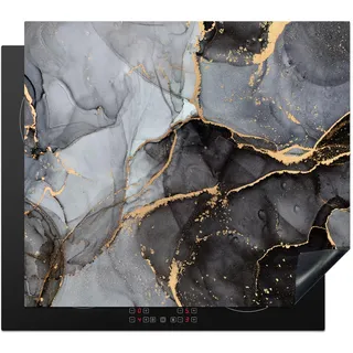 KitchenYeah© Herdabdeckplatte Einteilig Küche Glaskeramikkochfeld Abdeckplatte | 59x52 cm - Glaskeramikkochfeld Abdeckung Induktionskochfeld Schutzmatte Marmor - Abstrakt - Gold - Grau