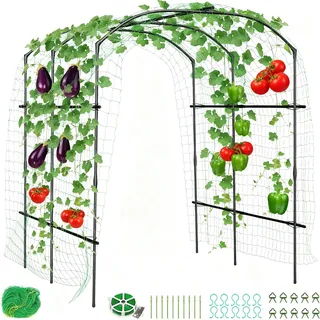 GarveeHome Rankgitter für Kletterpflanzen, Große Gurken Rankhilfe Metall Rankgitter mit Ranknetz, Breite Einstellbar Gartenbogen für Gemüse, Obst, Blumen Kletterpflanzen Rankhilfen,180 x 190 x 220 cm