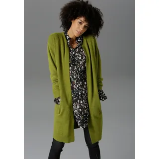 Strickjacke ANISTON CASUAL, Damen, Gr. 44, grün (moosgrün), Feinstrick, Obermaterial: 74% Polyacryl, 23% Polyamid, 3% Elasthan, unifarben, figurumspielend kniefrei, Rundhals, Rippstrickbündchen, Strickjacken Strickjacke, im Oversize Look, Topseller