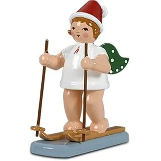 Engelfigur Weihnachtsengel mit Schneeschuh mit Krone Höhe ca 6 cm NEU Holz