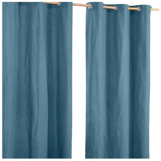 Homescapes Ösenvorhang blickdicht 2er-Set, 137/182 cm , Blau , Textil , Uni , 137x182 cm , Oeko-Tex® , Heimtextilien, Vorhänge, Fertigvorhänge, Ösenvorhänge