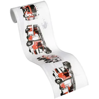 A.S. Création Bordüre Little Stars Borte mit Feuerwehr Autos 5,00 m x 0,13 m grau rot schwarz Made in Germany 358141 35814-1