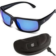 LMAB schwimmende Polbrille, Polarisationsbrille Angeln, Modell Iris, mit Etui und Tasche (Matte Black/Blue Revo)