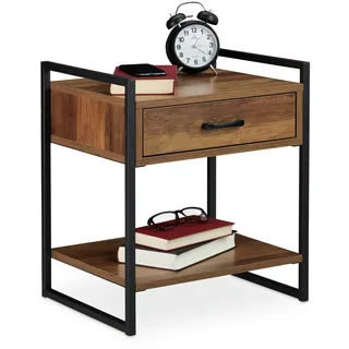 Relaxdays Nachtschrank Industrial 50 x 43 x 37 cm Braun/Schwarz