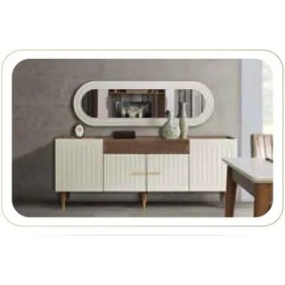 Kommode Schubladen Holz Sideboard Spiegel Massiv Kommoden Wohnzimmer Sidebaords - Weiß