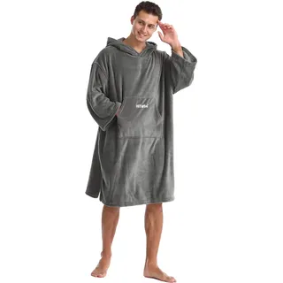 Hiturbo Bademantel, Damen Herren Robe, Unisex, Einheitsgröße, Warmer Weicher Fleece Mogenmantel mit Kaputze, für Strand, Schwimmbad, Zuhause