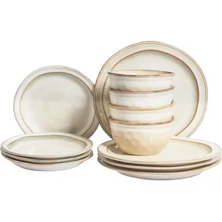 BELIANI Tafelservice Hellbeige Steinzeug Ton und Kaolin für 4 Personen 12-teilig Rund Handgefertigt Skandi Geschirr Set Essgeschirr Küche Esszimmer - Beige