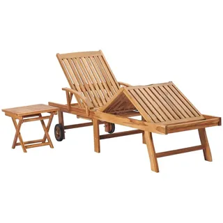 vidaXL Sonnenliege mit Tisch und Auflage Massivholz Teak - Schwarz