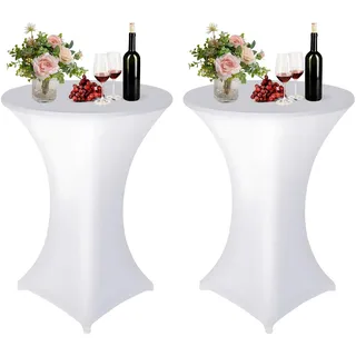HAINLOGWANG 2 Stück Stretch Stehtisch Hussen, 80 x 110 cm Stretch Stehtischhussen, Spandex Tischhussen für Bar Counter, Runde Tisch Hochzeit, Geburtstagsfeier(Weiß)