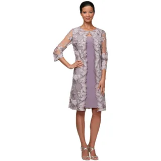 Alex Damen Midi Scoop Neck Shift Dress with Chiffon Trim Jacket Kleid, Smokey Orchidee, 38