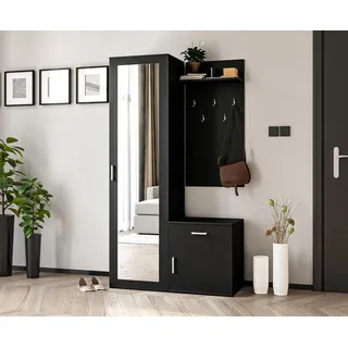 AX LIVING Garderobe Schwarz Magnola – 100 cm Breite, mit Stauraum & Spiegel - Schwarz