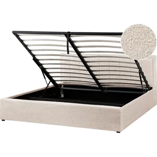 BELIANI Polsterbett Beige Bouclé Gesteppt mit Hohem Kopfteil Bettkasten Lattenrost 180x200 cm Hochklappbar für 2 Personen Schlafzimmer Doppelbett - Beige