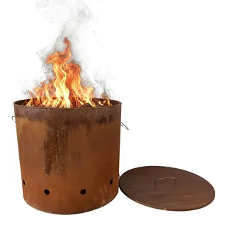 Feuerschale aus Cortenstahl mit Deckel - Hohe Ausführung
