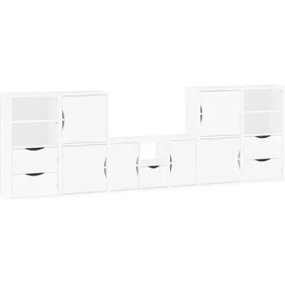 5-tlg. Wohnwand mit Stauraum ODDA Weiß Massivholz Kiefer - Weiß