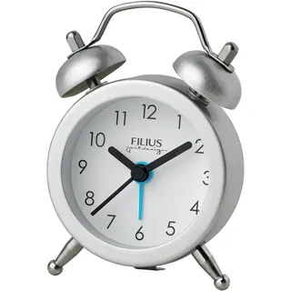 FILIUS zeitdesign Glockenwecker Reisewecker, Quarzwecker, Kinderwecker, Schlafzimmer, Schulanfang, silberfarben