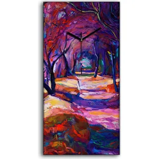 Leinwand Wanduhr Wandkunst Uhr 30x60 Foto Wandbild Landschafts Wälder Pfad - schwarze Hände - Rot