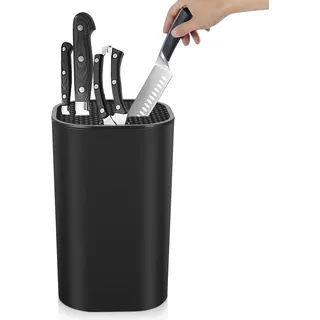 Lebensmittelechter Messerblock, Messerblock ohne Messer, Abnehmbarer Messerhalter mit Wasserablauf, Multifunktionaler Knife Holder für Kochmesser, Brotmesser, Gemüsemesser, Obstmesse (Schwarz)