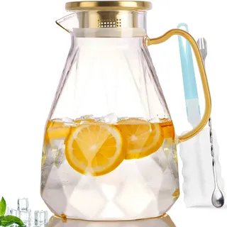 Yirilan 2.2 Liter 74 Unzen Karaffe,Glaskaraffe, Wasserkaraffe mit Deckel, Glaskanne, Wasserkaraffe mit Deckel, Wasserkrug, Glaskrug, Wasser Karaffen