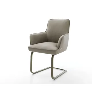 DELIFE Freischwinger Heira-Flex mit Armlehnen Echt-Leder Schlamm Freischwinger flach Effektfinish Titan Taschenfederkern - Beige, Braun
