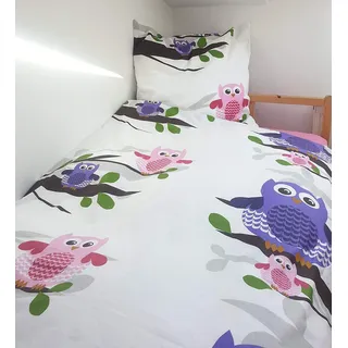Bettwäsche Garnitur 2-TLG.mit Reißverschluss Eulen 135 x 200 cm + 80 x 80 cm