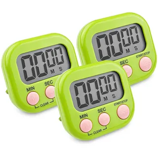Newaner 3 Stück Timer Digital, Küchentimer Küche, Kurzzeitwecker, Grün | Magnetisch, Stoppuhr mit Einklappbarer Ständer, Timer mit Großem LCD-Display für Kochen Backen Sport Studieren