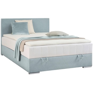 Carryhome Boxbett , Hellblau , Textil , H3 , 90x200 cm , Topper durchgehend, in verschiedenen Größen erhältlich, Matratze durchgehend , Schlafzimmer, Betten, Boxspringbetten