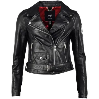Bikerjacke MAZE "Lederjacke Cypress", Damen, Gr. L, schwarz (schwarz, weiß), Obermaterial: 100% Lammleder LEL. Futter: 100% Polyester PES., Jacken Bikerjacke