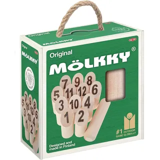 Mölkky Go - leichtes Birkenholz, 12 Skittles, 1 Stock mit Karton - Wurfspiele für Draußen, Garten, Picknick, Strand, Freizeit, Party - Mölkky Spiel für Familie, Gruppen