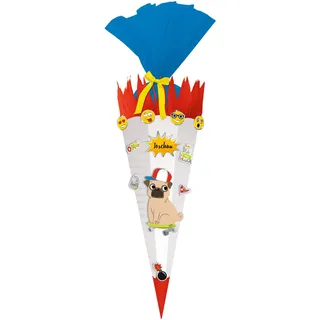 Ursus 9870011 - Schultüte Bastelset Easy Line, Mops, sechseckig, Höhe ca. 68 cm, Durchmesser ca. 20 cm, aus 3D Colorwellpappe 260 g/qm, alle Teile vorgestanzt, inklusive Bastelanleitung