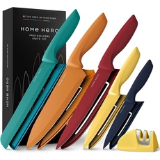 Home Hero Messerset mit Messerschärfer - Scharfe Küchenmesser Set - Messerblock Kochmesser Set Edelstahl Messer Set (5-tlg mit Scheide - Mehrfarbig)
